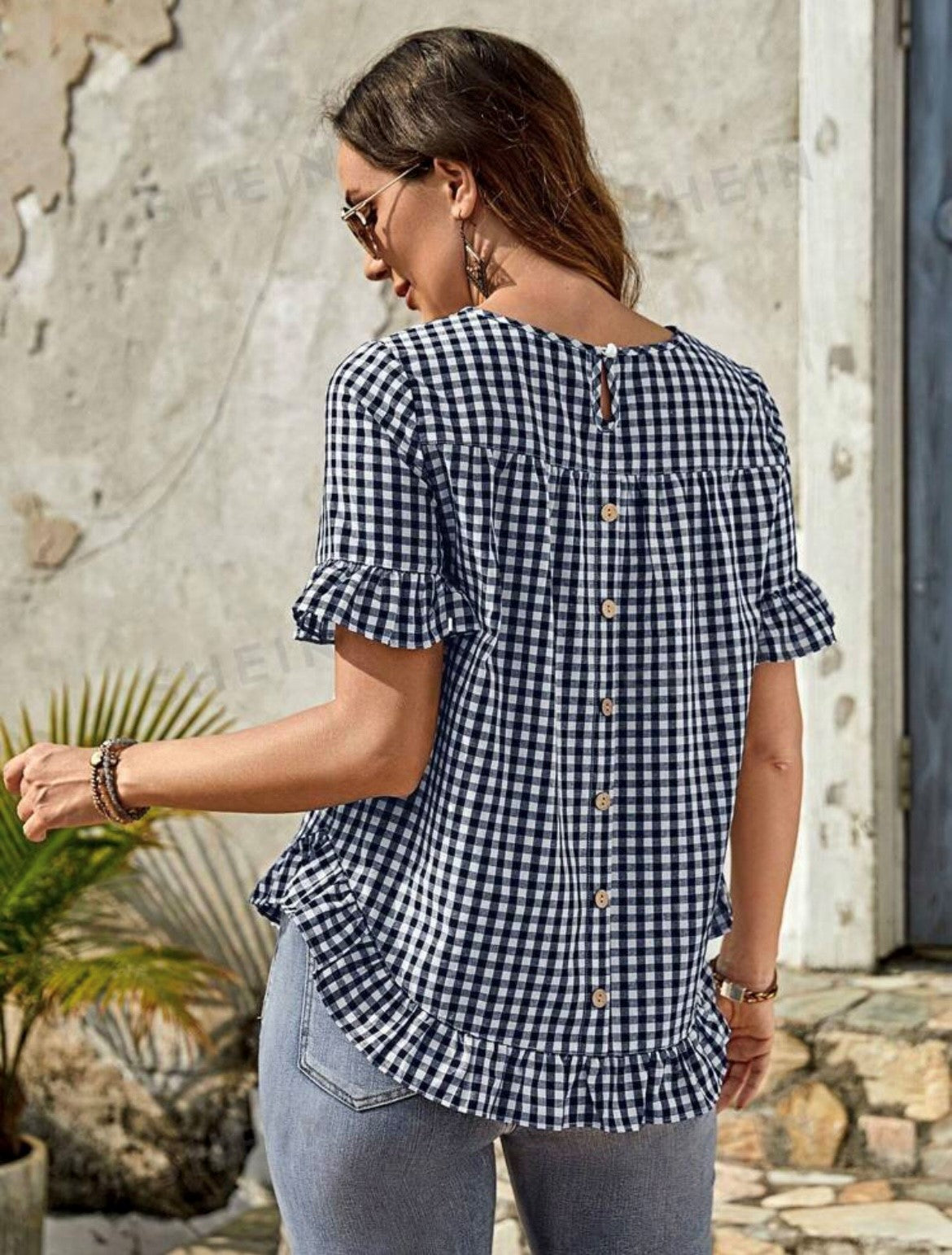 Gingham Frill Bottom Blouse