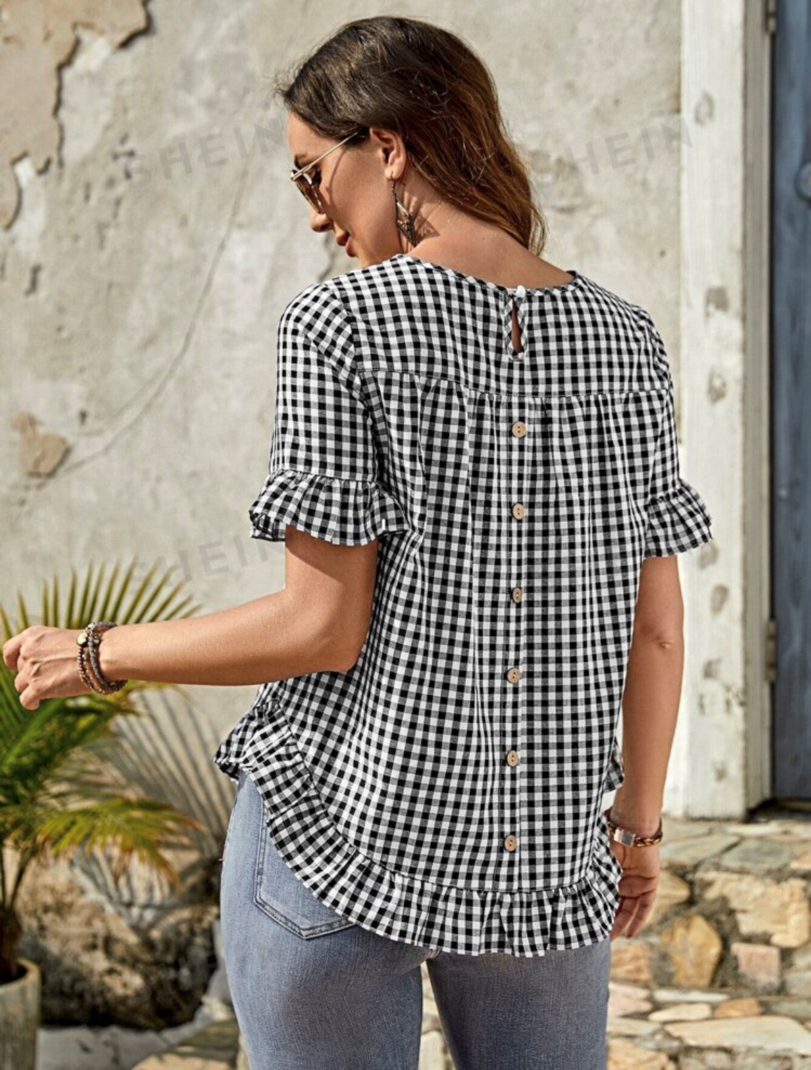 Gingham Frill Bottom Blouse