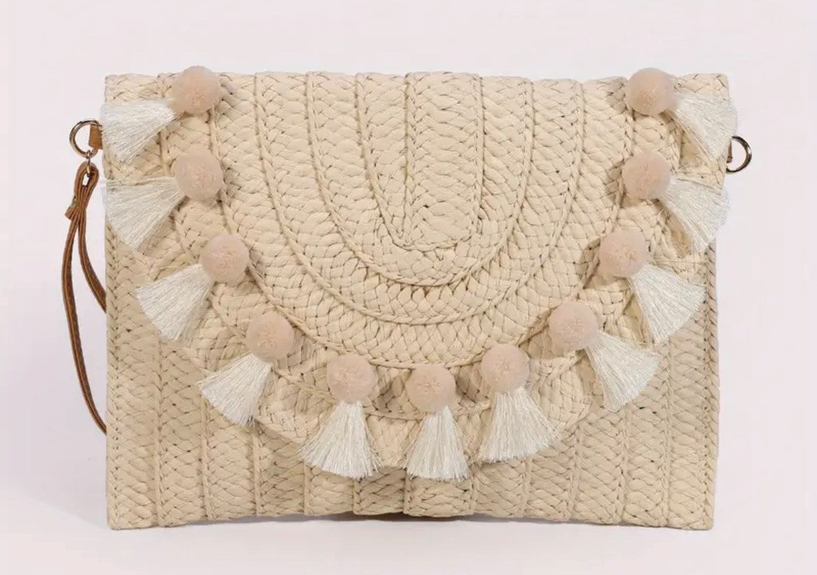 Rattan Woven Envelope Clutch