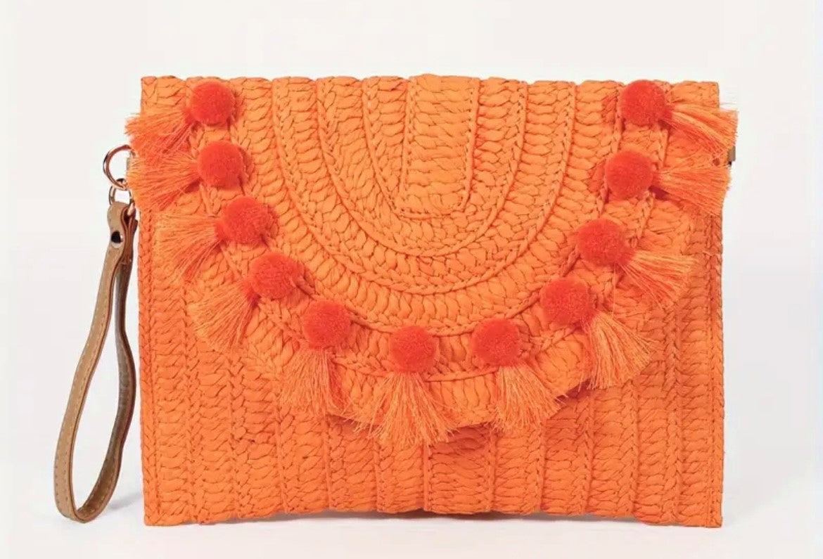 Rattan Woven Envelope Clutch