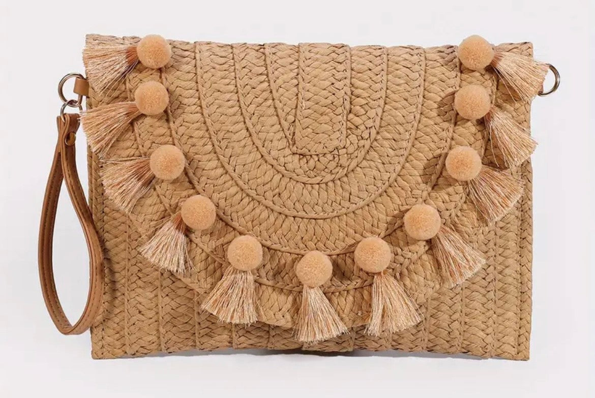 Rattan Woven Envelope Clutch