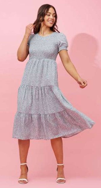 Grey Floral Midi Dress