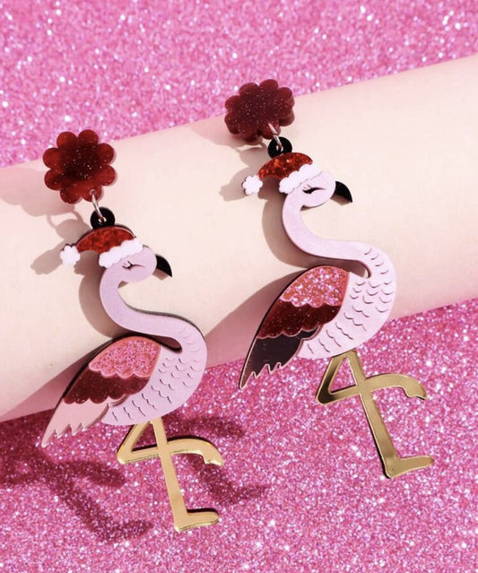 Flamingo Christmas Earrings
