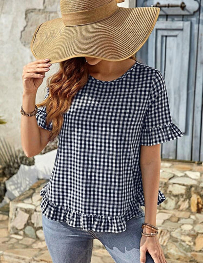 Gingham Frill Bottom Blouse