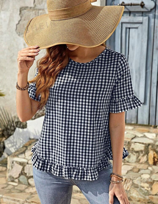Gingham Frill Bottom Blouse