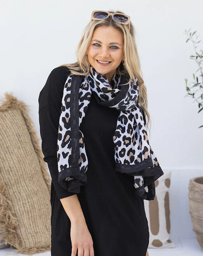 Leopard Print Scarf with Black Border