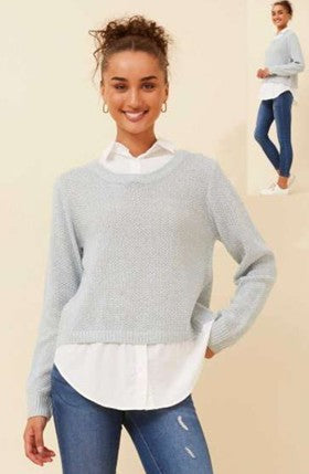 Knit pullover with White Shirt Contrast