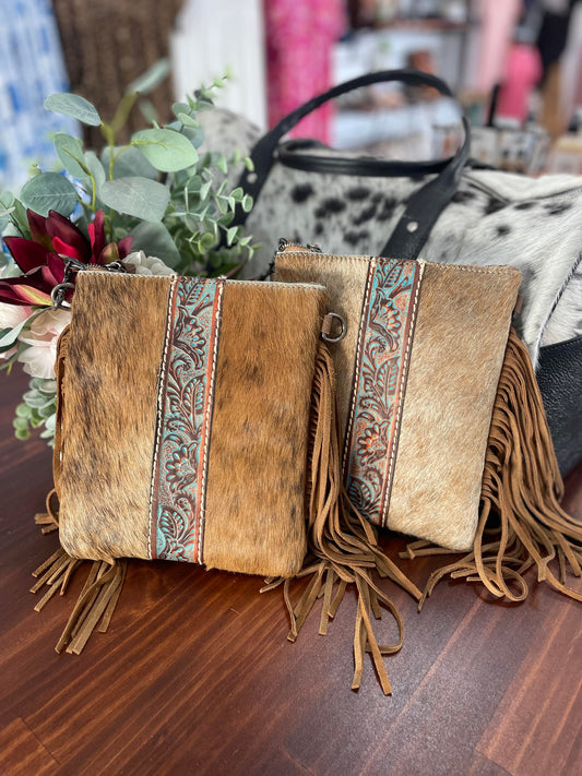Leather and Cowhide Crossbody Bag