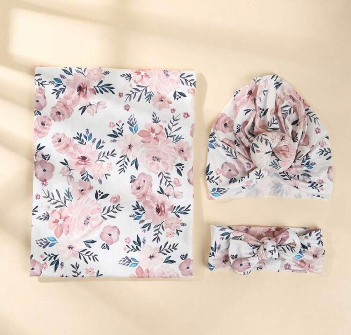 Nava Baby - Pink Floral Blue Base Greenery Trio