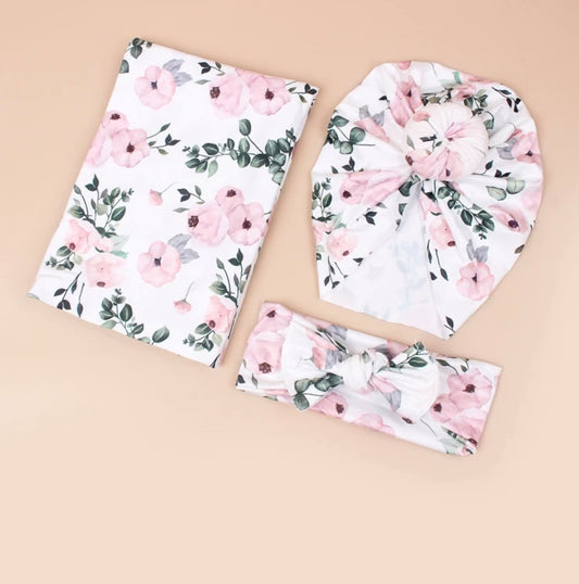 Nava Baby -  Pink Floral and Greenery Jersey Trio