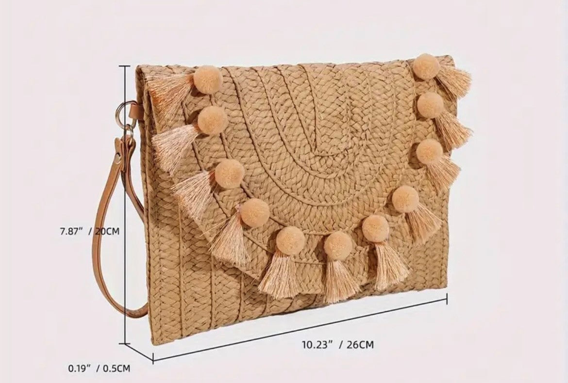 Rattan Woven Envelope Clutch